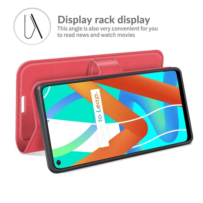 Realme 8 5G Handy Hülle - Litchi Leder Bookcover Series - rot