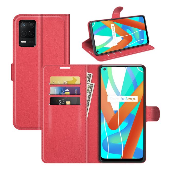 Realme 8 5G Handy Hülle - Litchi Leder Bookcover Series - rot