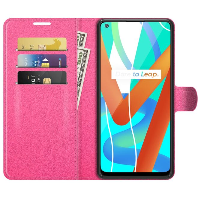 Realme 8 5G Handy Hülle - Litchi Leder Bookcover Series - rosa