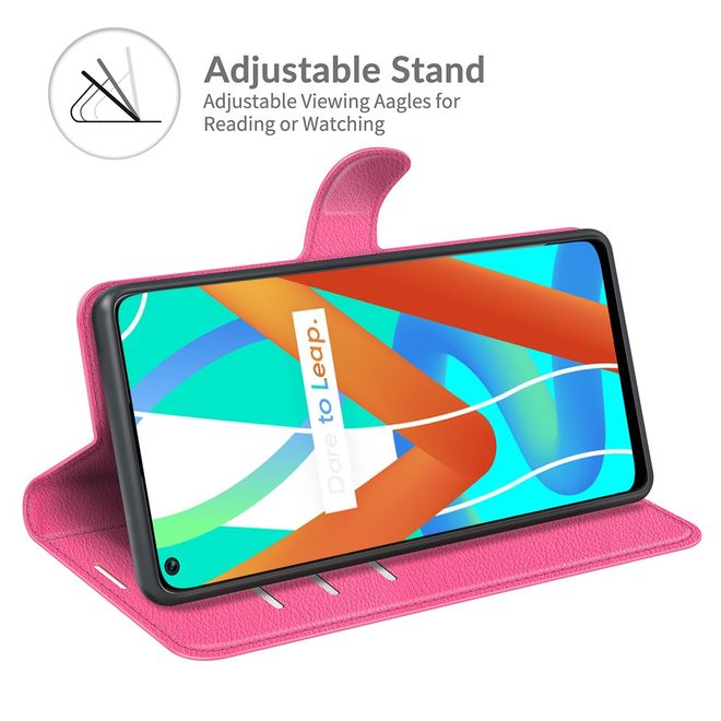 Realme 8 5G Handy Hülle - Litchi Leder Bookcover Series - rosa