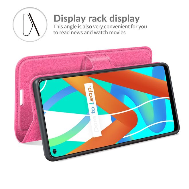 Realme 8 5G Handy Hülle - Litchi Leder Bookcover Series - rosa