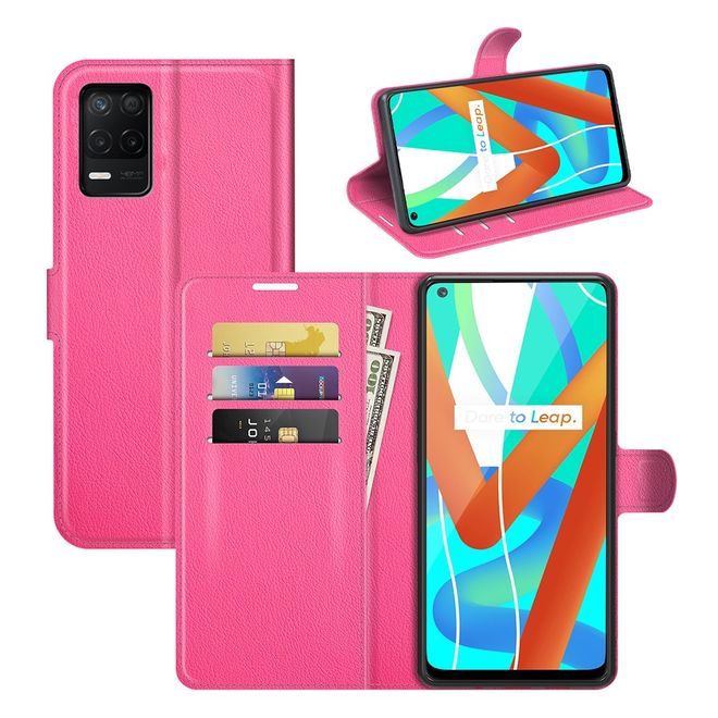Realme 8 5G Handy Hülle - Litchi Leder Bookcover Series - rosa