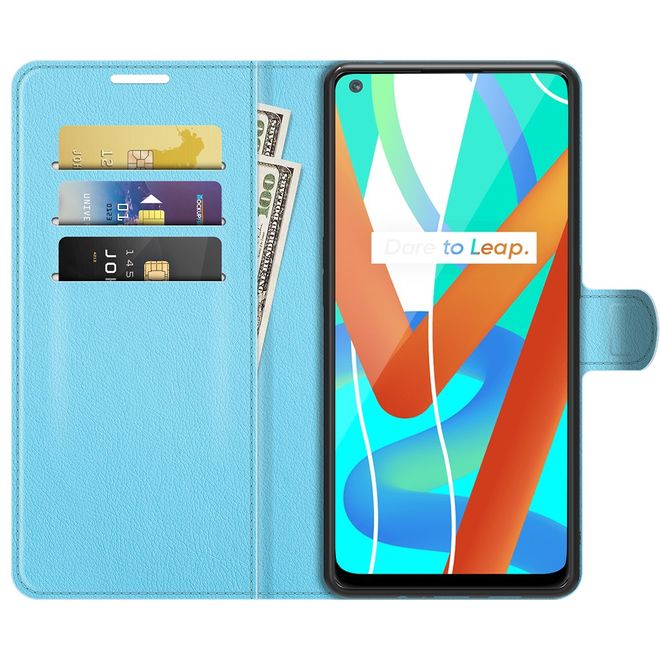 Realme 8 5G Handy Hülle - Litchi Leder Bookcover Series - blau