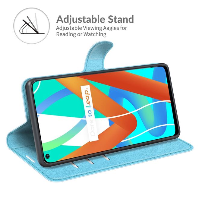 Realme 8 5G Handy Hülle - Litchi Leder Bookcover Series - blau