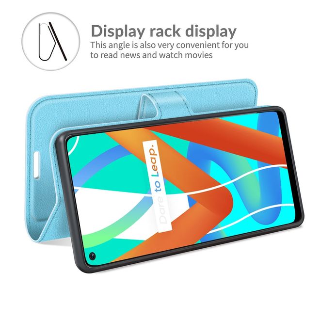 Realme 8 5G Handy Hülle - Litchi Leder Bookcover Series - blau