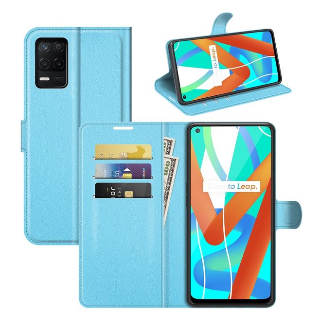 Realme 8 5G Handy Hülle - Litchi Leder Bookcover Series - blau