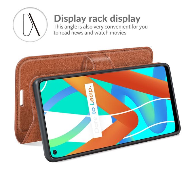 Realme 8 5G Handy Hülle - Litchi Leder Bookcover Series - braun