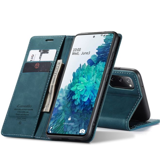 Caseme - Samsung Galaxy S20 FE Hülle - Leder Flip Wallet Case - blau