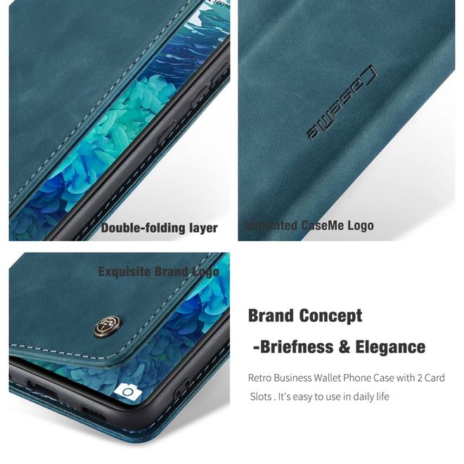 Caseme - Samsung Galaxy S20 FE Hülle - Leder Flip Wallet Case - blau
