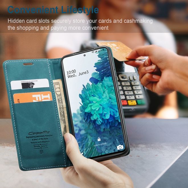 Caseme - Samsung Galaxy S20 FE Hülle - Leder Flip Wallet Case - blau