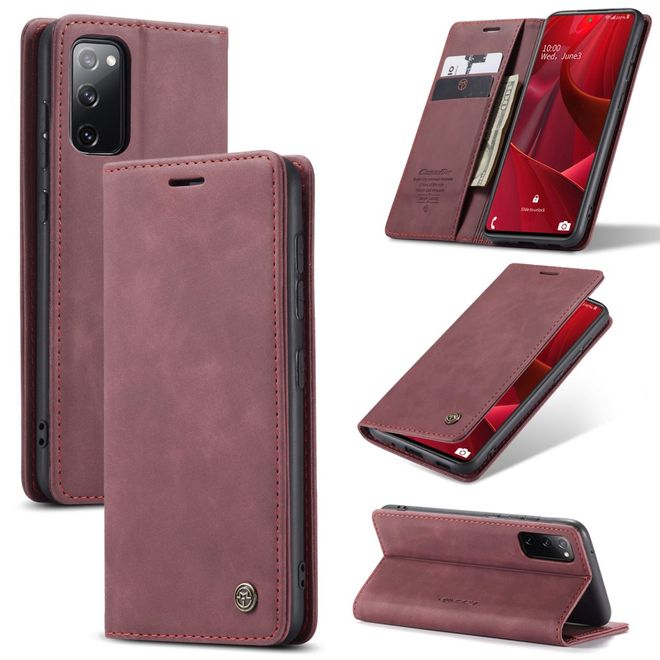 Caseme - Samsung Galaxy S20 FE Hülle - Leder Flip Wallet Case - rot