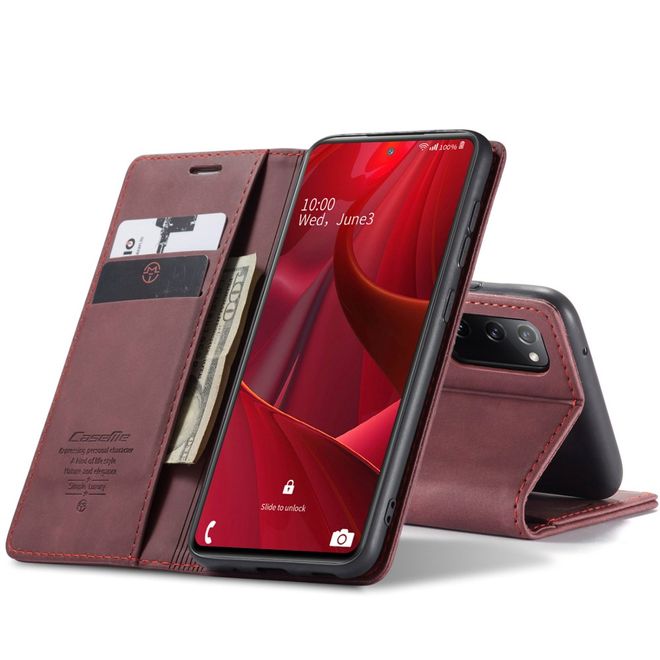 Caseme - Samsung Galaxy S20 FE Hülle - Leder Flip Wallet Case - rot
