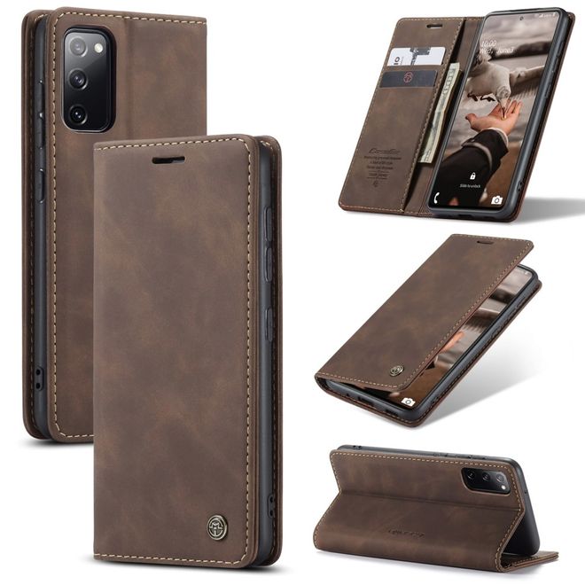 Caseme - Samsung Galaxy S20 FE Hülle - Leder Flip Wallet Case - kaffeefarben