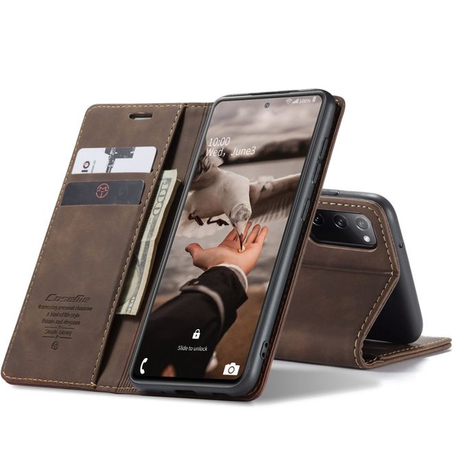 Caseme - Samsung Galaxy S20 FE Hülle - Leder Flip Wallet Case - kaffeefarben