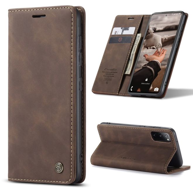 Caseme - Samsung Galaxy S20 FE Hülle - Leder Flip Wallet Case - kaffeefarben