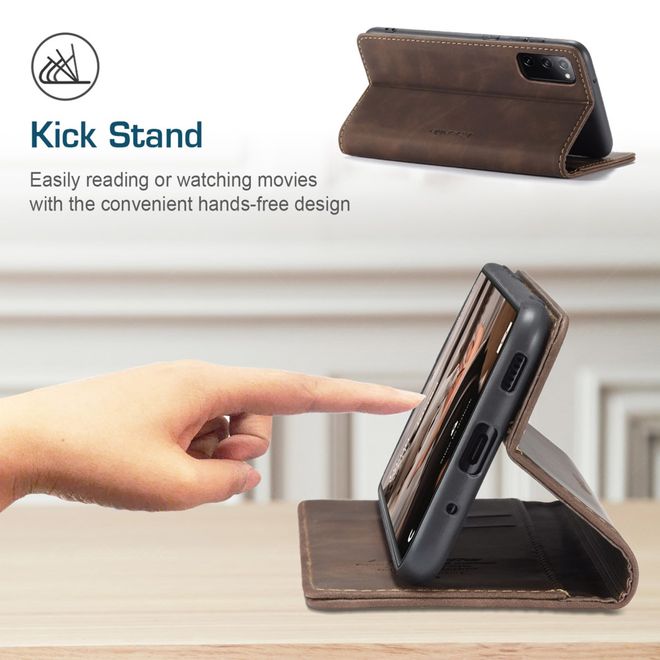 Caseme - Samsung Galaxy S20 FE Hülle - Leder Flip Wallet Case - kaffeefarben