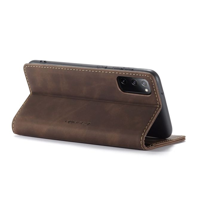 Caseme - Samsung Galaxy S20 FE Hülle - Leder Flip Wallet Case - kaffeefarben