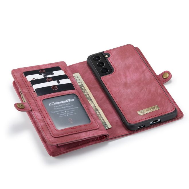 Caseme - Samsung Galaxy S21+ Handyhülle - Leder Portemonnaie mit abnehmbarer Plastik Hülle - rot