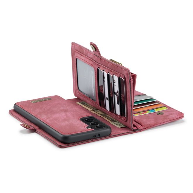 Caseme - Samsung Galaxy S21+ Handyhülle - Leder Portemonnaie mit abnehmbarer Plastik Hülle - rot