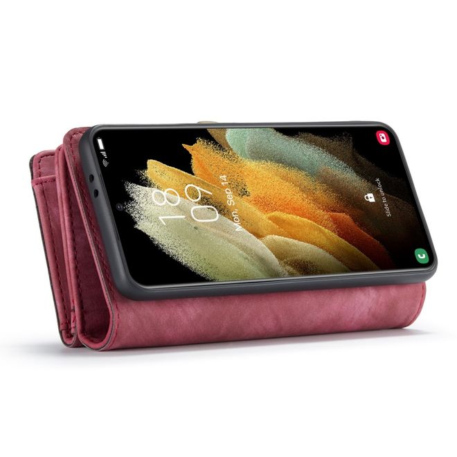 Caseme - Samsung Galaxy S21+ Handyhülle - Leder Portemonnaie mit abnehmbarer Plastik Hülle - rot