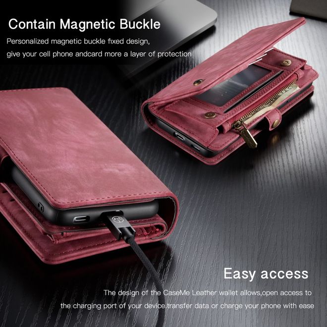Caseme - Samsung Galaxy S21+ Handyhülle - Leder Portemonnaie mit abnehmbarer Plastik Hülle - rot