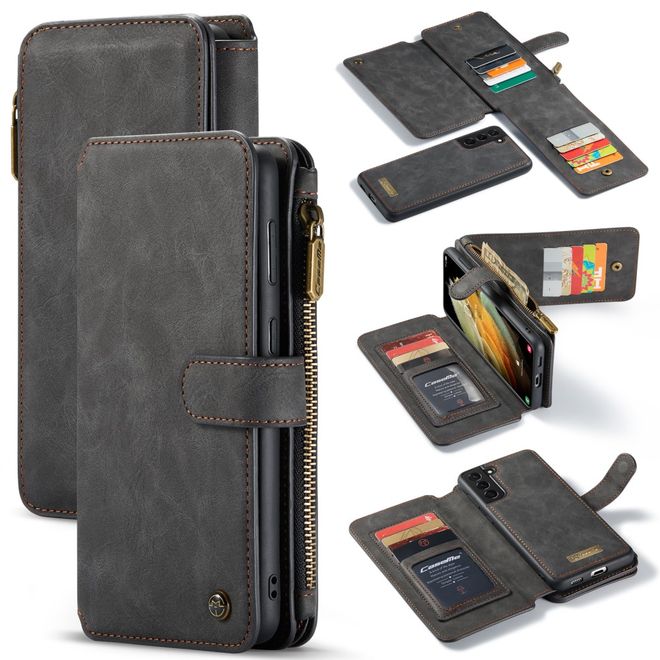 Caseme - Samsung Galaxy S21+ Handy Hülle - Leder Etui mit abnehmbarer Plastik Hülle - schwarz