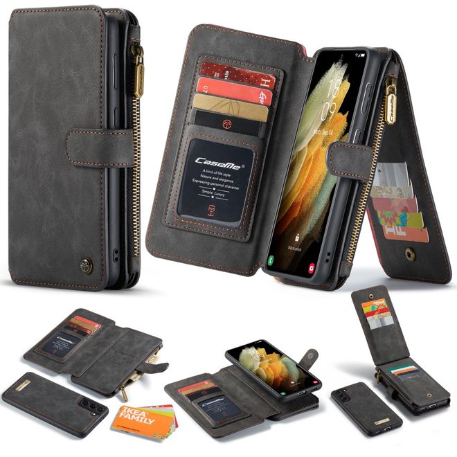 Caseme - Samsung Galaxy S21+ Handy Hülle - Leder Etui mit abnehmbarer Plastik Hülle - schwarz