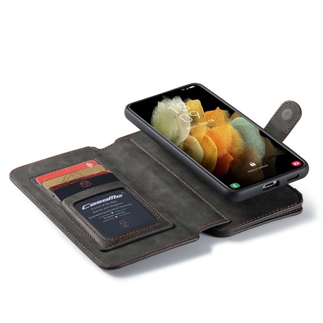 Caseme - Samsung Galaxy S21+ Handy Hülle - Leder Etui mit abnehmbarer Plastik Hülle - schwarz