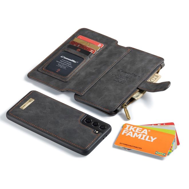 Caseme - Samsung Galaxy S21+ Handy Hülle - Leder Etui mit abnehmbarer Plastik Hülle - schwarz