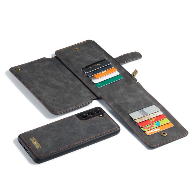 Caseme - Samsung Galaxy S21+ Handy Hülle - Leder Etui mit abnehmbarer Plastik Hülle - schwarz