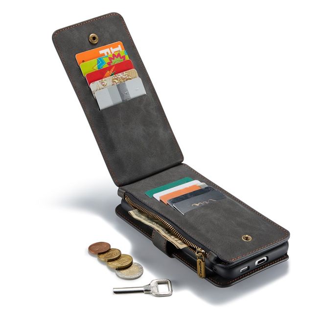 Caseme - Samsung Galaxy S21+ Handy Hülle - Leder Etui mit abnehmbarer Plastik Hülle - schwarz