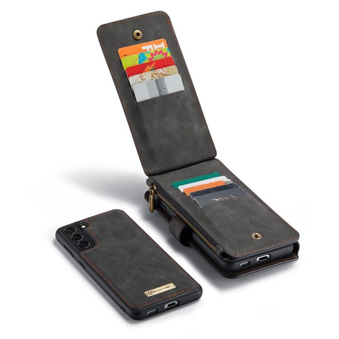 Caseme - Samsung Galaxy S21+ Handy Hülle - Leder Etui mit abnehmbarer Plastik Hülle - schwarz