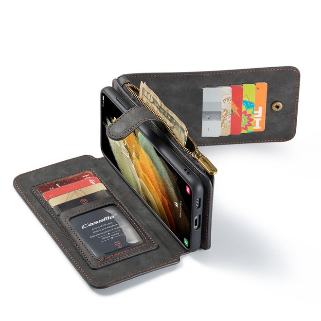 Caseme - Samsung Galaxy S21+ Handy Hülle - Leder Etui mit abnehmbarer Plastik Hülle - schwarz