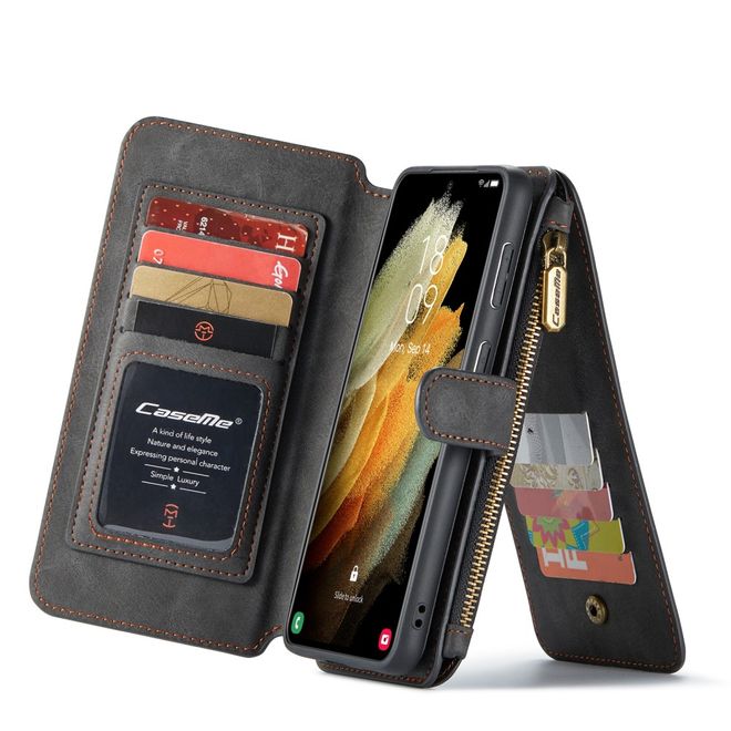 Caseme - Samsung Galaxy S21+ Handy Hülle - Leder Etui mit abnehmbarer Plastik Hülle - schwarz