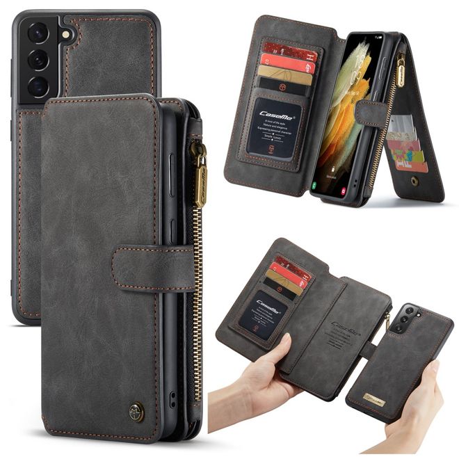 Caseme - Samsung Galaxy S21+ Handy Hülle - Leder Etui mit abnehmbarer Plastik Hülle - schwarz