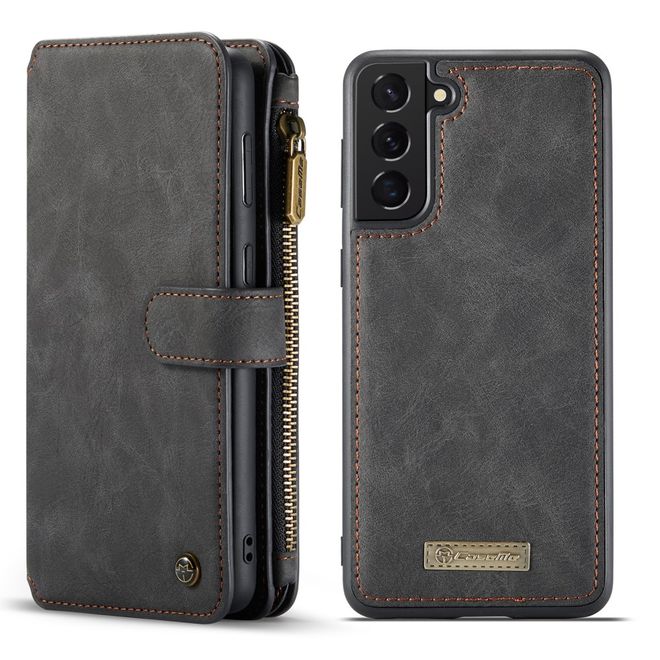 Caseme - Samsung Galaxy S21+ Handy Hülle - Leder Etui mit abnehmbarer Plastik Hülle - schwarz