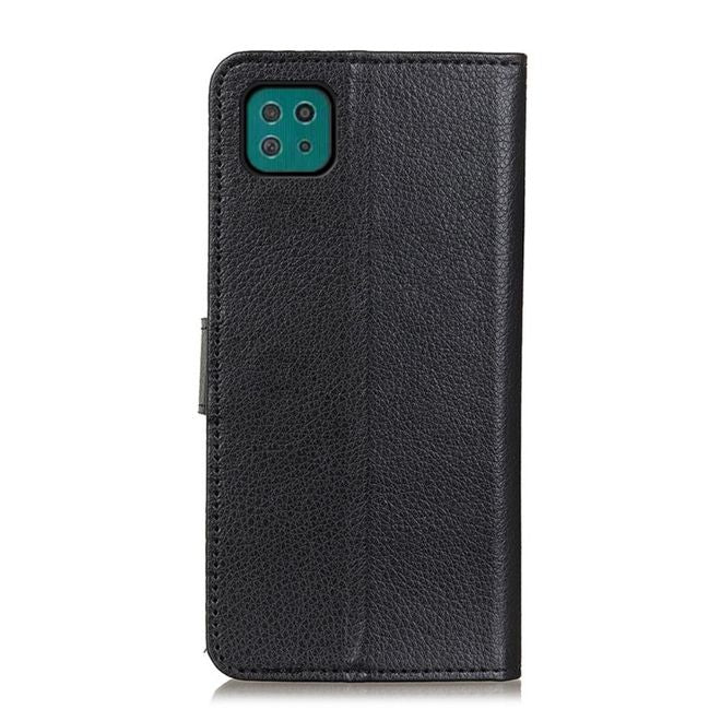 Samsung Galaxy A22 5G Handy Hülle - Litchi Leder Bookcover Series - schwarz