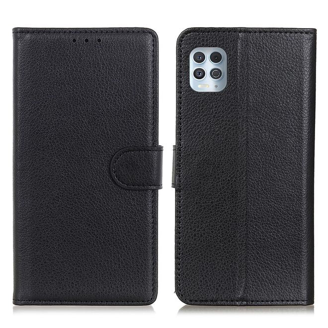Motorola Moto G100 Handy Hülle - Litchi Leder Bookcover Series - schwarz
