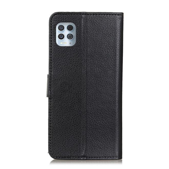 Motorola Moto G100 Handy Hülle - Litchi Leder Bookcover Series - schwarz