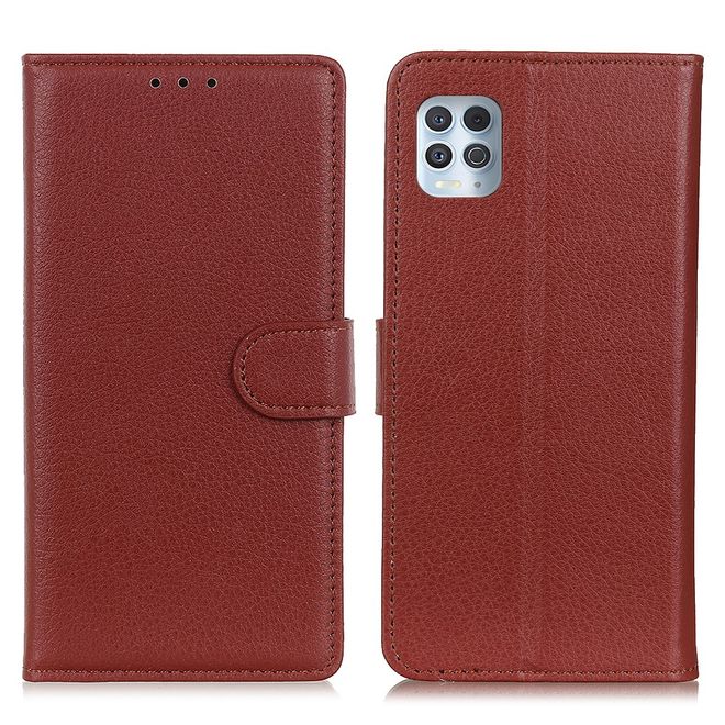 Motorola Moto G100 Handy Hülle - Litchi Leder Bookcover Series - braun