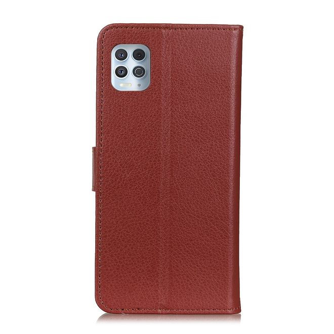 Motorola Moto G100 Handy Hülle - Litchi Leder Bookcover Series - braun