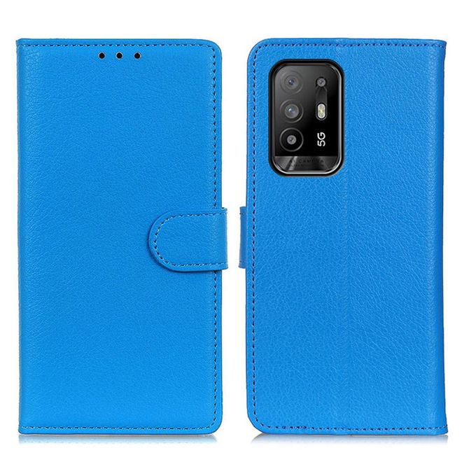 Oppo A94 Handy Hülle - Litchi Leder Bookcover Series - blau