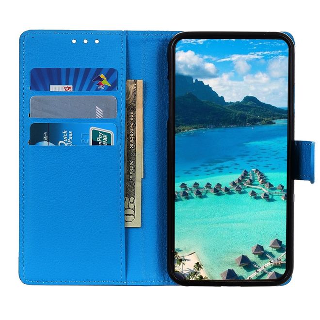 Oppo A94 Handy Hülle - Litchi Leder Bookcover Series - blau