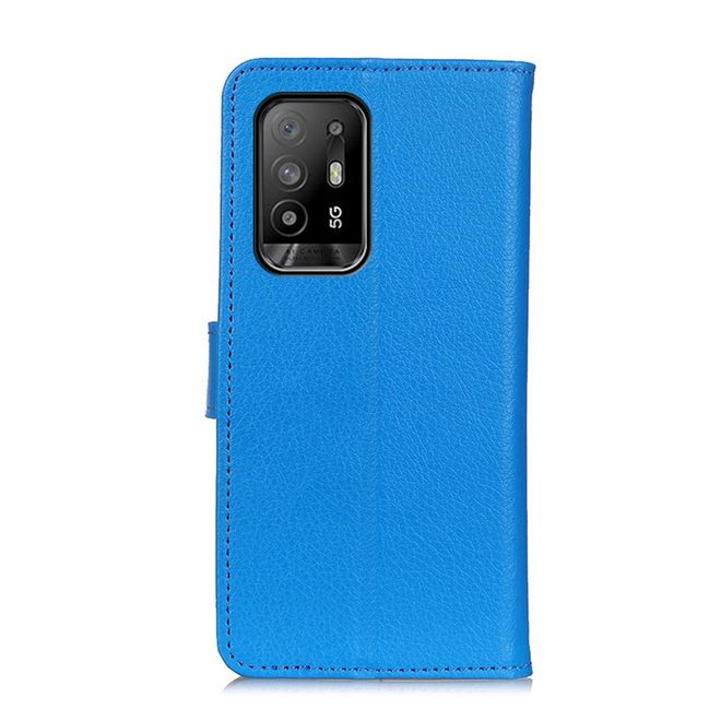 Oppo A94 Handy Hülle - Litchi Leder Bookcover Series - blau
