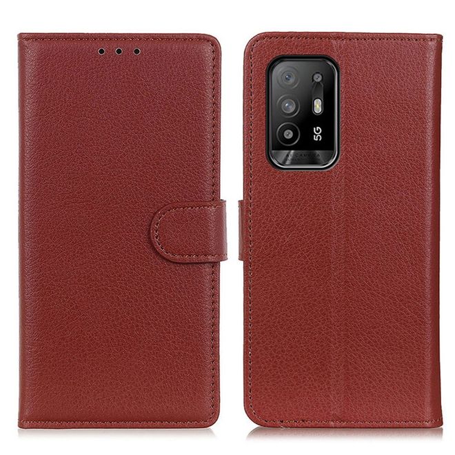 Oppo A94 Handy Hülle - Litchi Leder Bookcover Series - braun