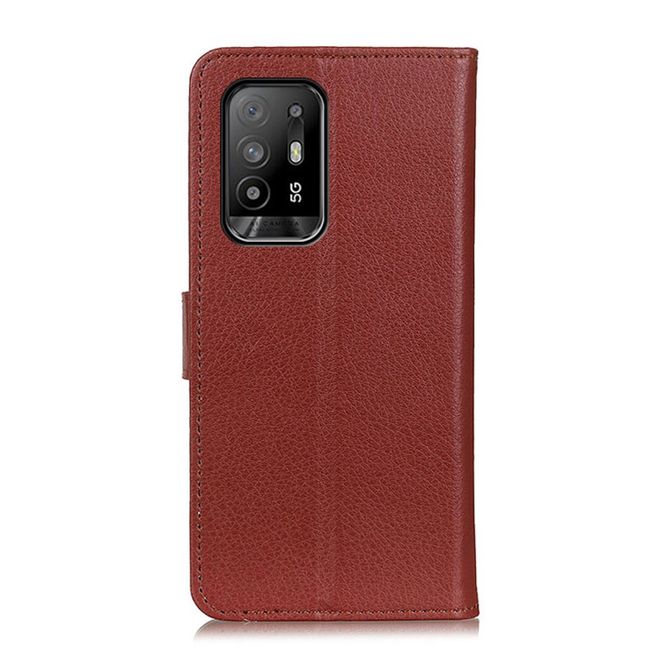 Oppo A94 Handy Hülle - Litchi Leder Bookcover Series - braun