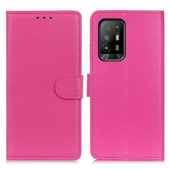 Oppo A94 Handy Hülle - Litchi Leder Bookcover Series - rosa