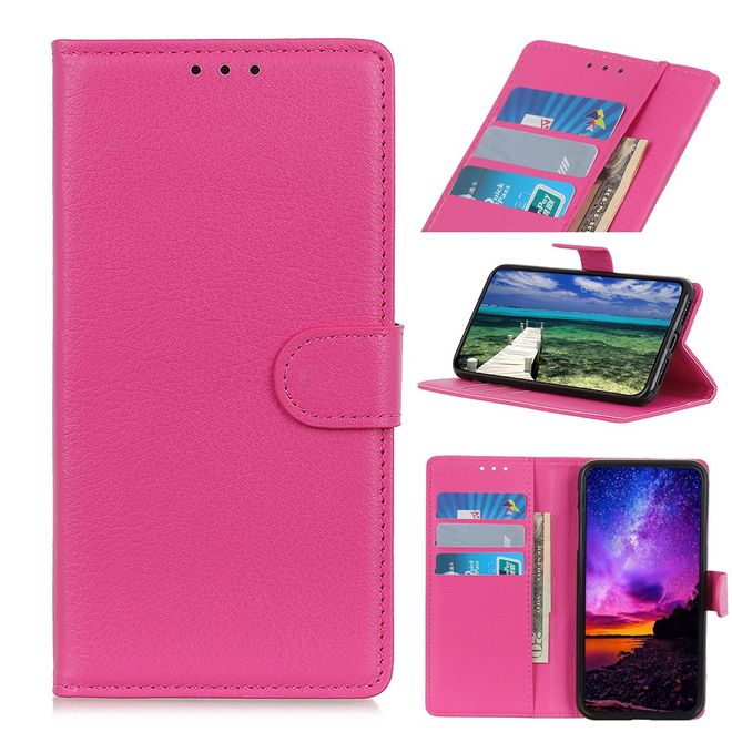 Oppo A94 Handy Hülle - Litchi Leder Bookcover Series - rosa