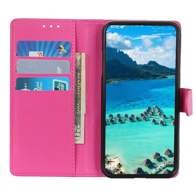 Oppo A94 Handy Hülle - Litchi Leder Bookcover Series - rosa