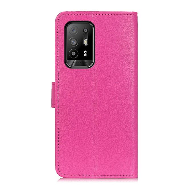 Oppo A94 Handy Hülle - Litchi Leder Bookcover Series - rosa